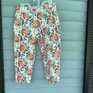 Zac & Rachel Red and Orange Capris Vibrant Floral Print